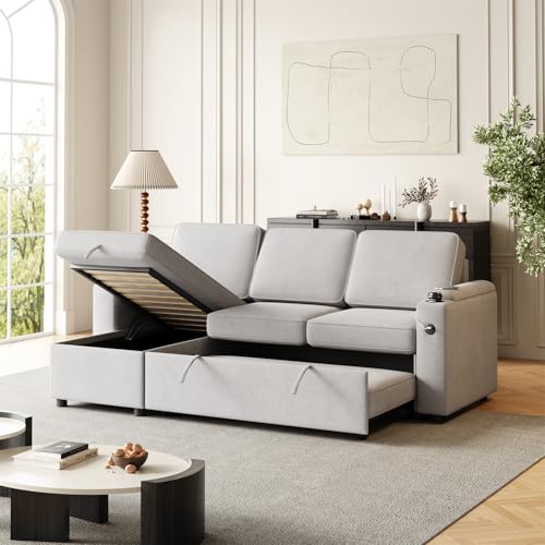 Black Sleeper Sectional Sofa with Pull Out Bed and Storage Chaise Y441169