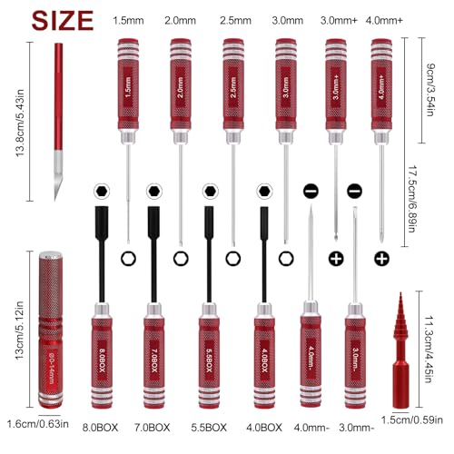 19 Pcs RC Car Tool Kit Hex Screwdriver Set Nut Drivers Phillips Screwdrivers Plier Wrench Body Reamer Black K701