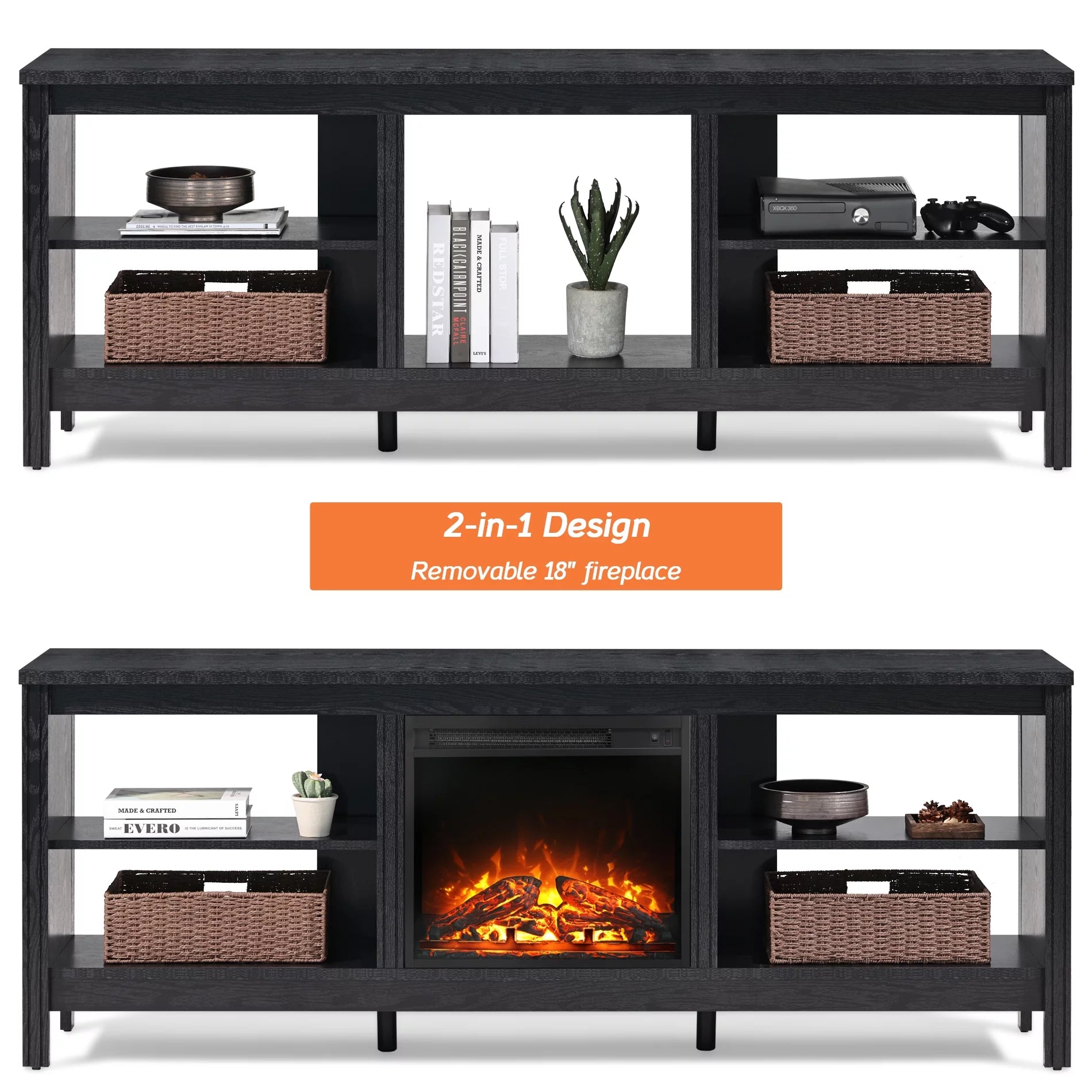 Black 70 inch Wood Electric Fireplace TV Stand L44036