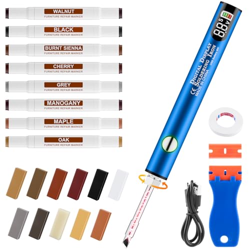 Blue Laminate Wood Floor Repair Kit with Wax Melting Tool, Hard Wax Filler, Marker Pen I909712