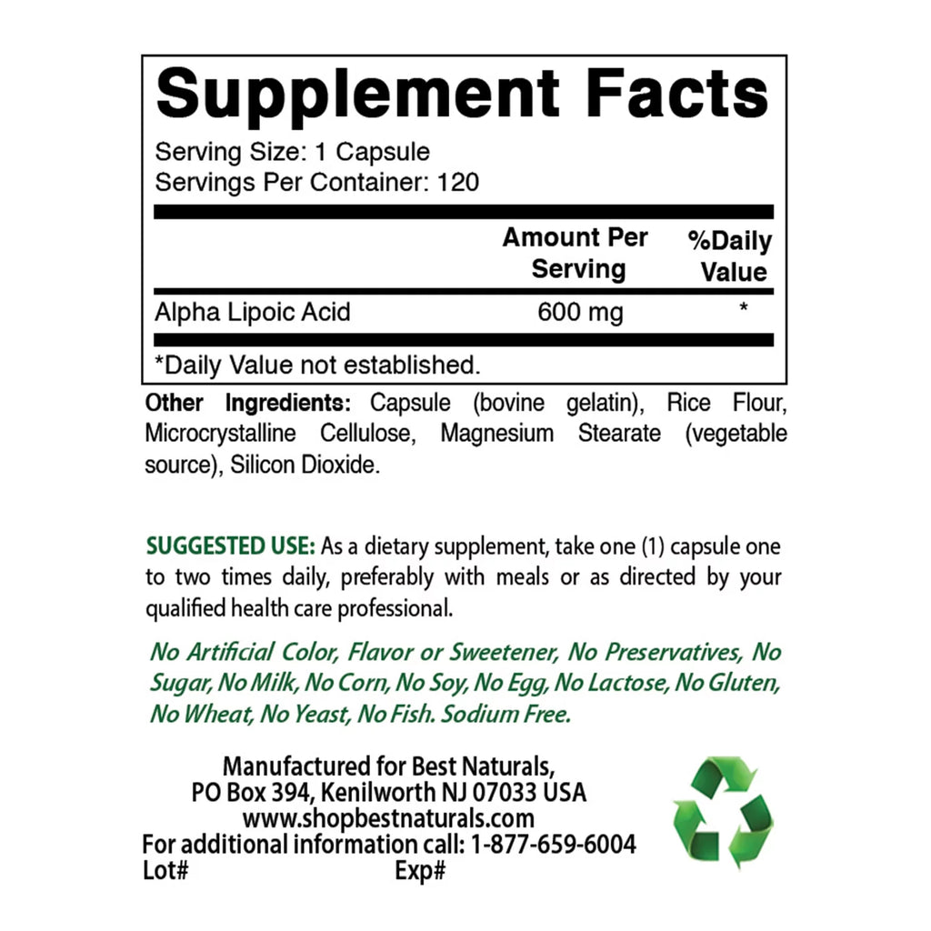 Alpha Lipoic Acid 600 mg 120 Capsules Y86096