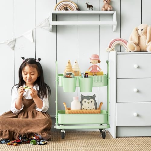 Pastel Green 2 Tier Metal Rolling Cart E313