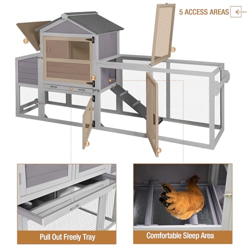 Grey Chicken Coop with Wheels and UV-Resistant Roof L45193