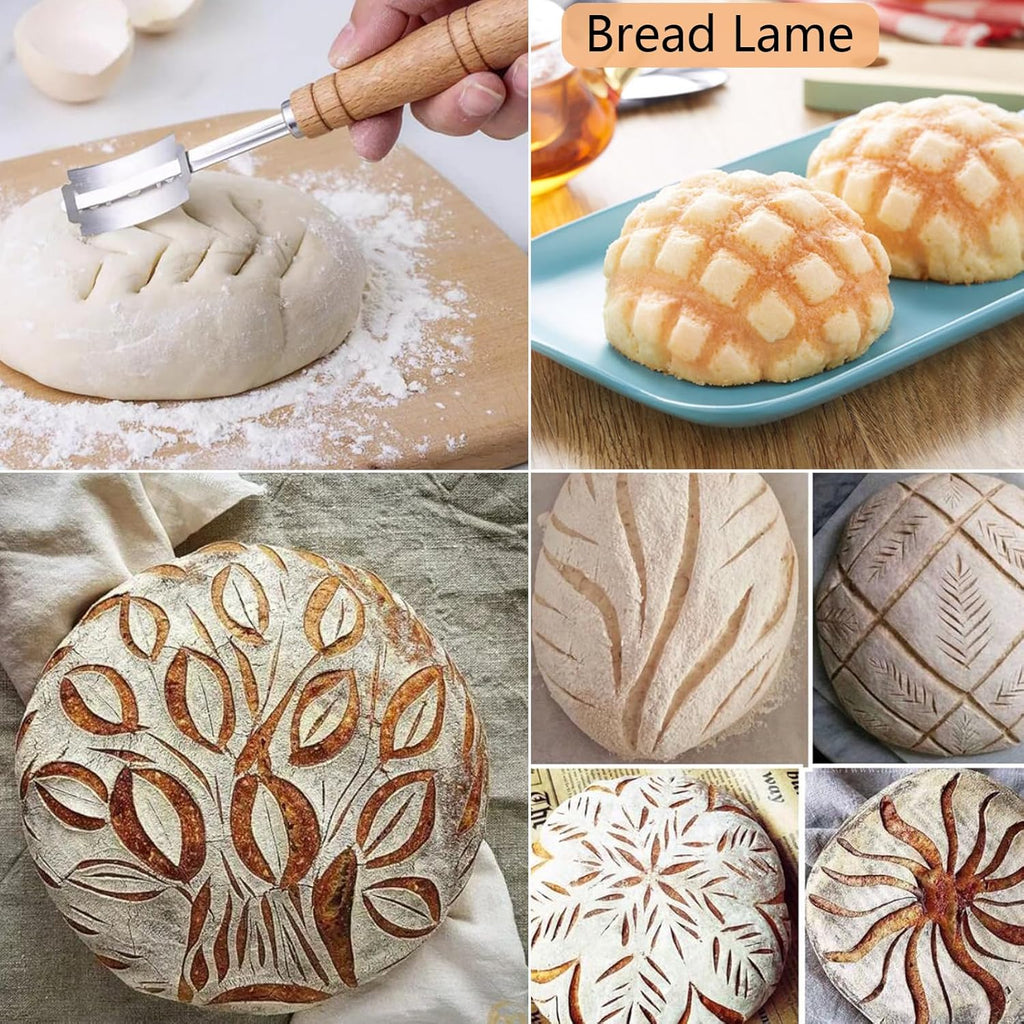 16PCS Bread Proofing Basket Kit with Linen Liner, Dough Scraper, Bread Lame H7568