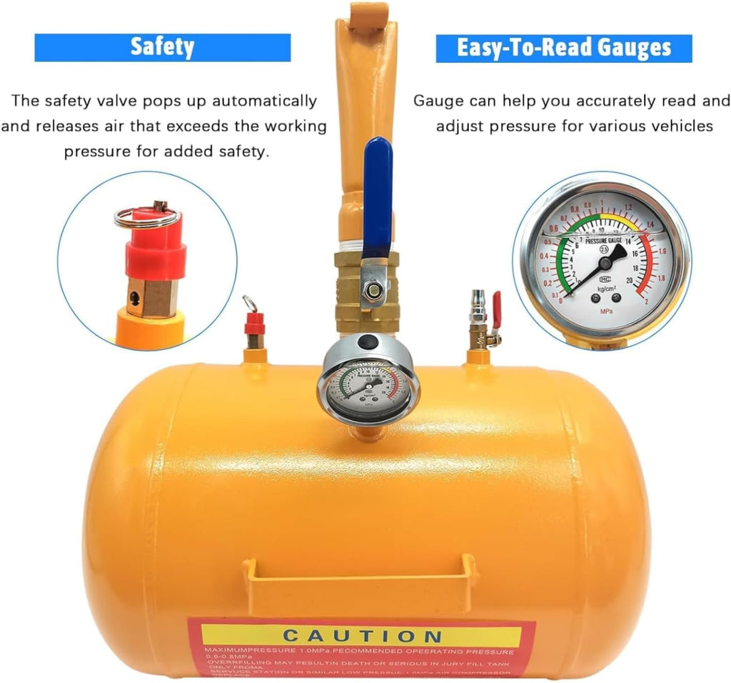 5 Gallon Air Tire Bead Blaster Seater with Pressure Gauge & Handle, 145PSI Operating Pressure D245550