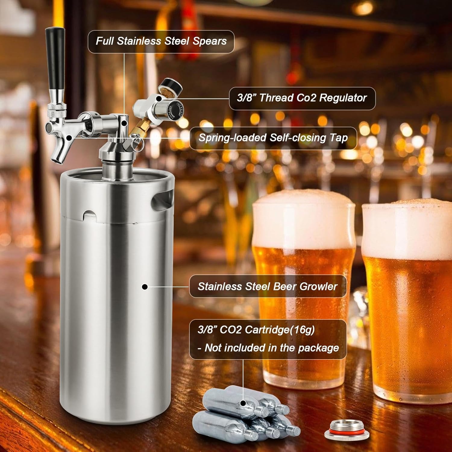 128oz Stainless Steel Mini Keg Beer Dispenser J439786