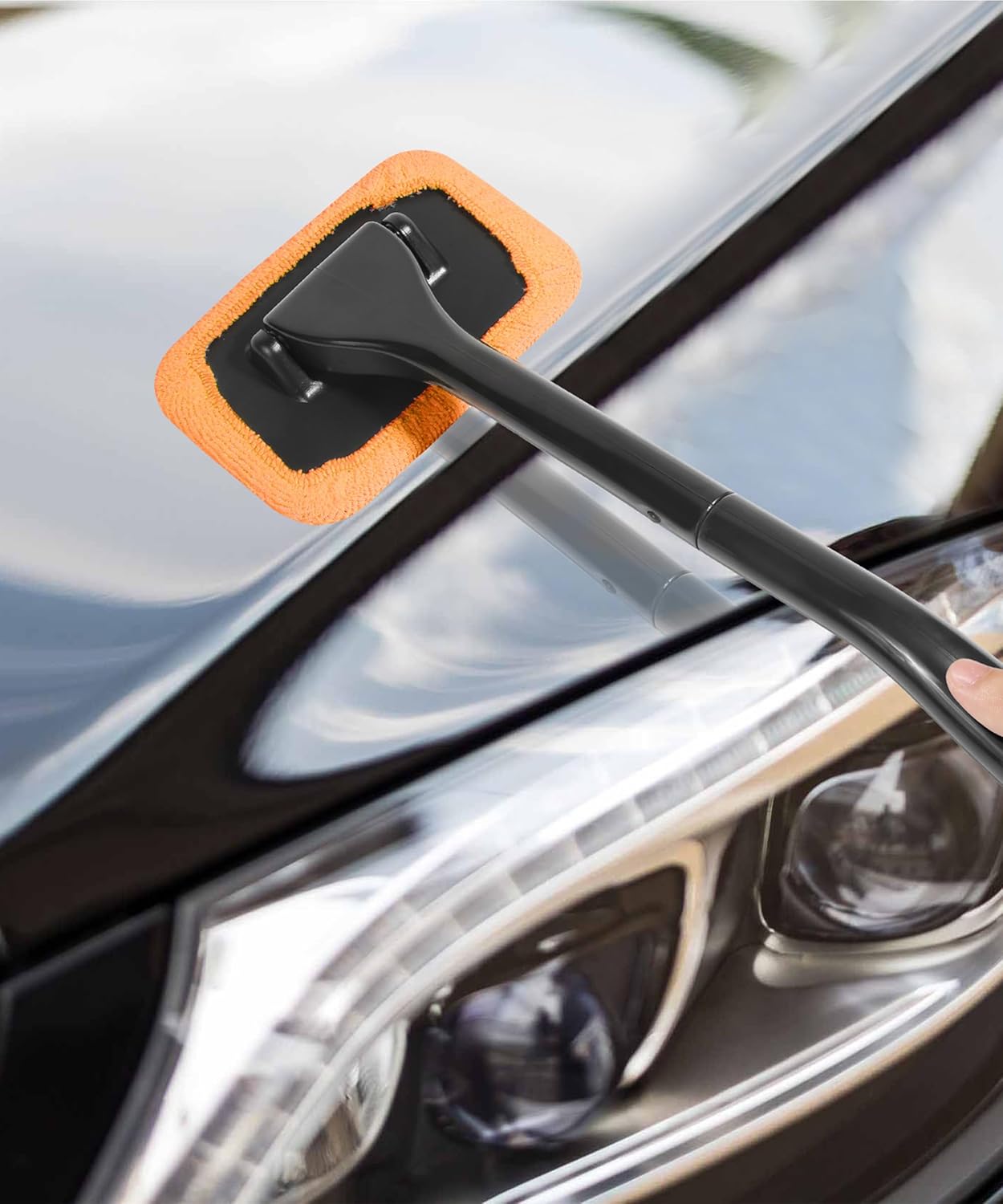 Car Window Cleaner Tool with Extendable Handle and Microfiber Cloth H67587