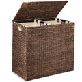 Large Natural Water Hyacinth Double Laundry Hamper Basket with 2 Liner Bags C36935