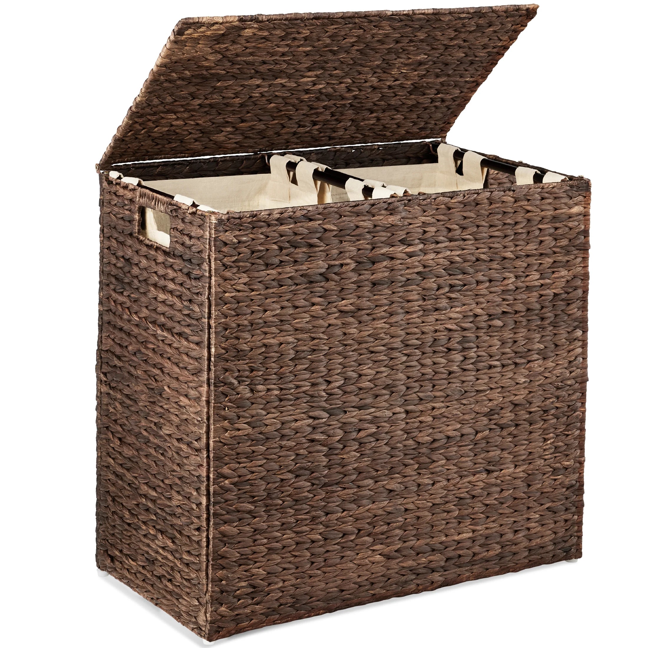 Large Natural Water Hyacinth Double Laundry Hamper Basket with 2 Liner Bags C36935