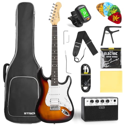 39" Full Size Electric Guitar HSS Pick Up with 10W Amp, Bag, Digital Tuner, Capo, Strap, String, Cable, Picks J817