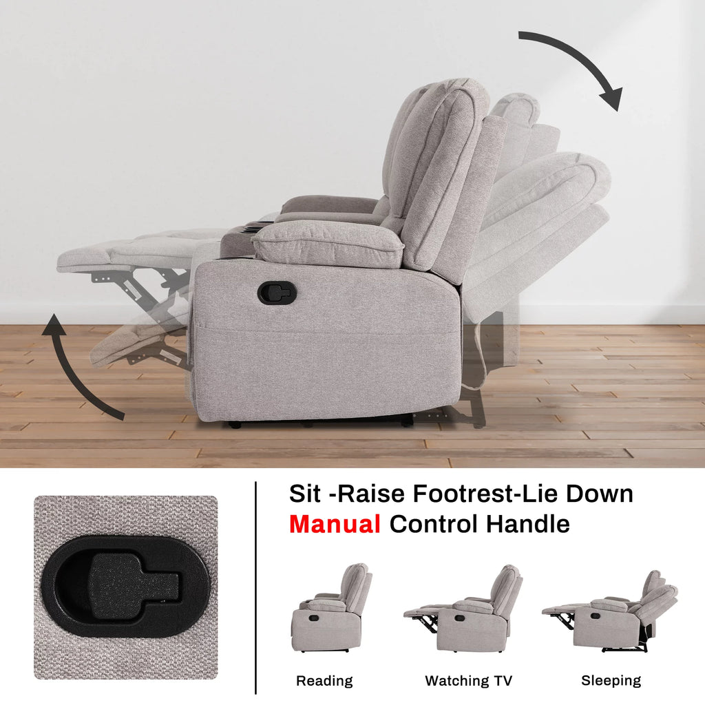 Light Gray 2 Seater Manual Reclining Sofa with Cup Holders T64401