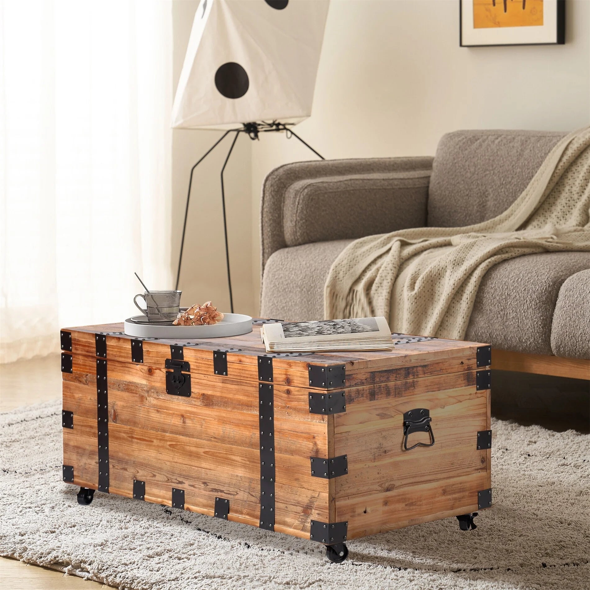 Large Capacity Storage Coffee Table with Four Wheel U204079