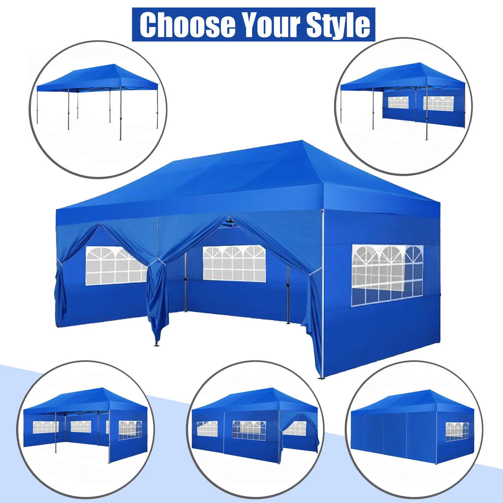 10'x20' Heavy Duty Pop Up Canopy Tent with 6 Removable Sidewalls, Blue U8393