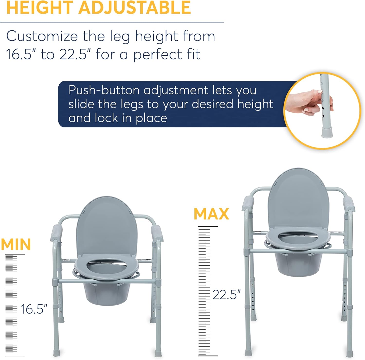 4 Wheel Rollator Walker with Seat, Steel Rolling Walker, Height Adjustable Folding Steel Bedside Commode Chair, Portable Toilet G2142
