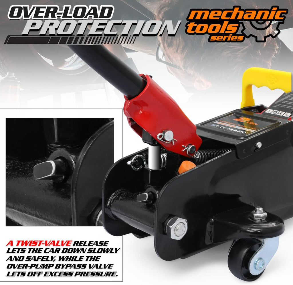 2 Ton (4000 lb) Capacity Steel Hydraulic Floor Jack with 2 Jack Stands, Set of 3 Q5739