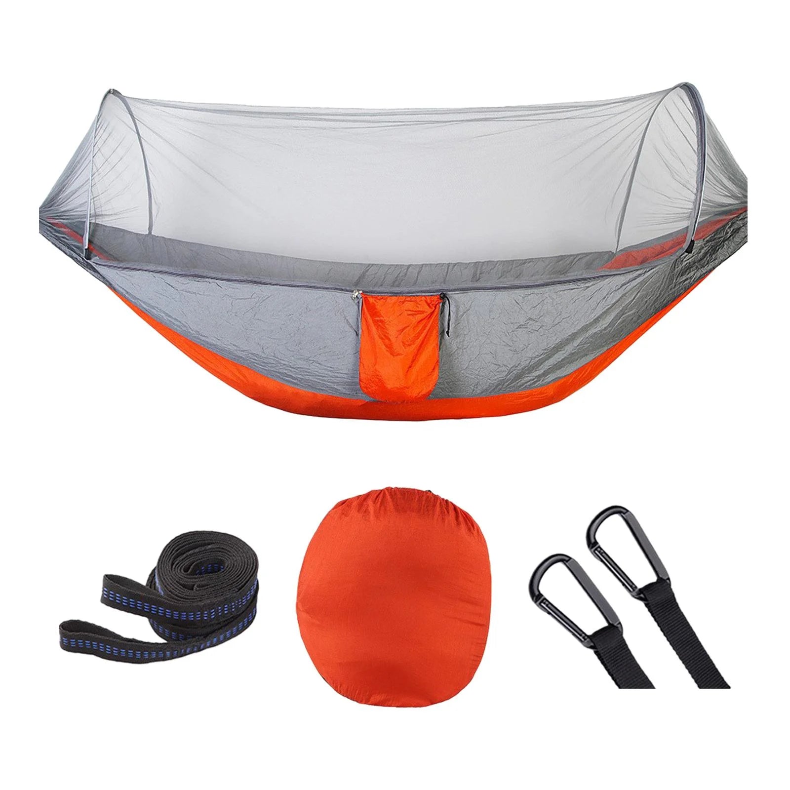 Orange Gray Camping Hammock with Net and Carrying Bag Y18561