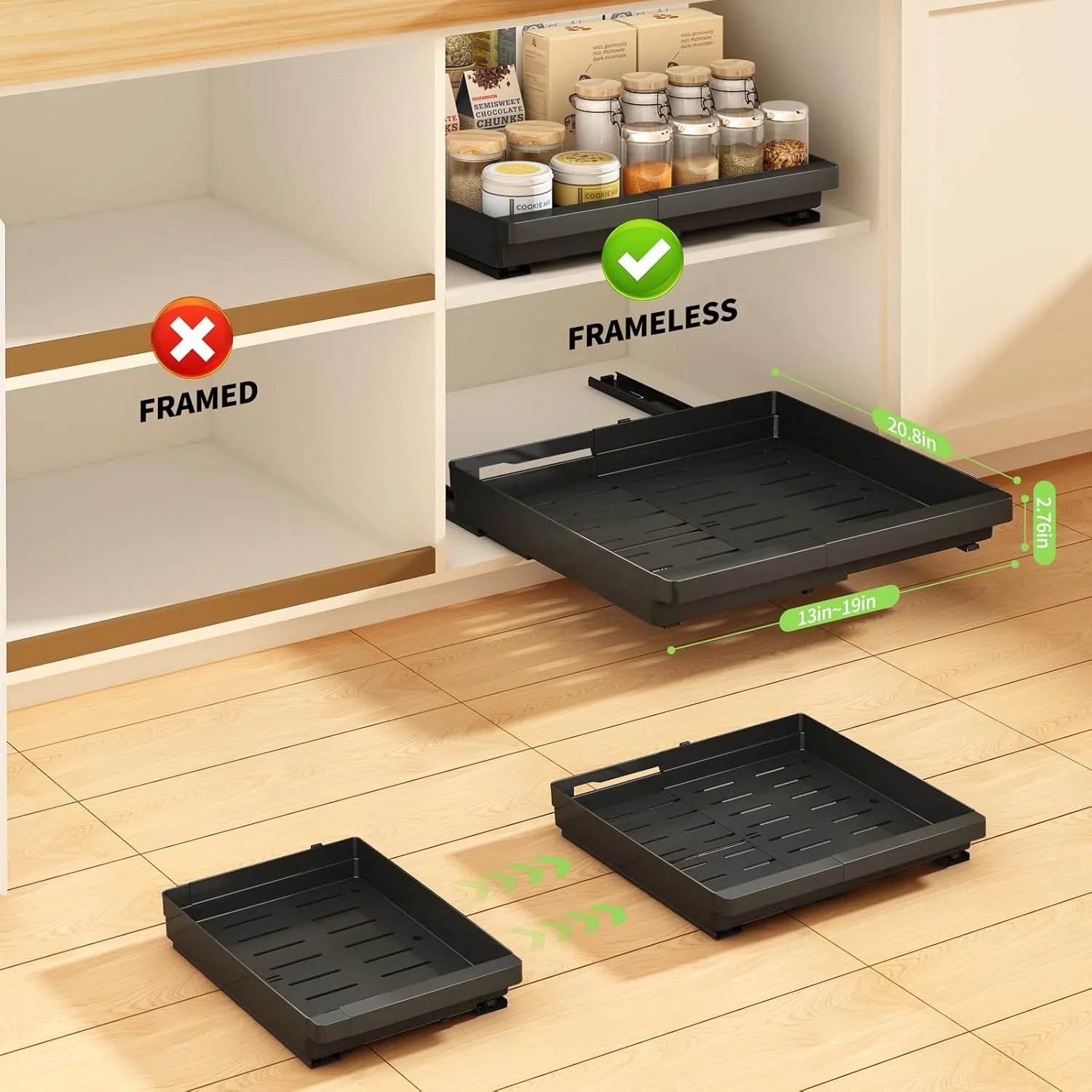 2 Pack Expandable Pull Out Cabinet Organizers (13''-19'') Black K516