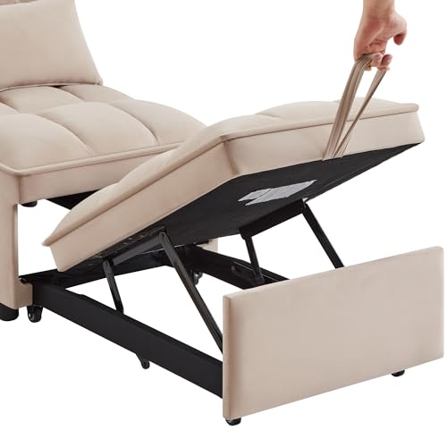 4-in-1 Folding Velvet Sleeper Chair Bed with Storage Pockets R1024