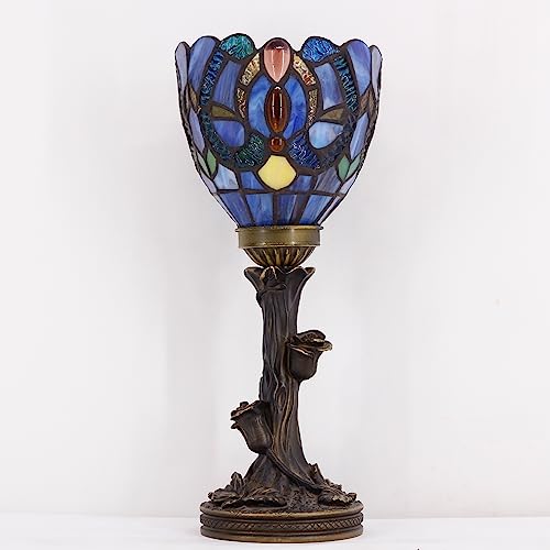 Mini Stained Glass Table Lamp Red Rose Bronze Resin Base X6870