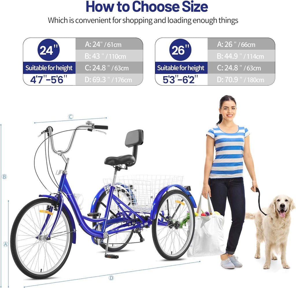 24 Inch 3 Wheel Tricycle with Rear Basket W522057
