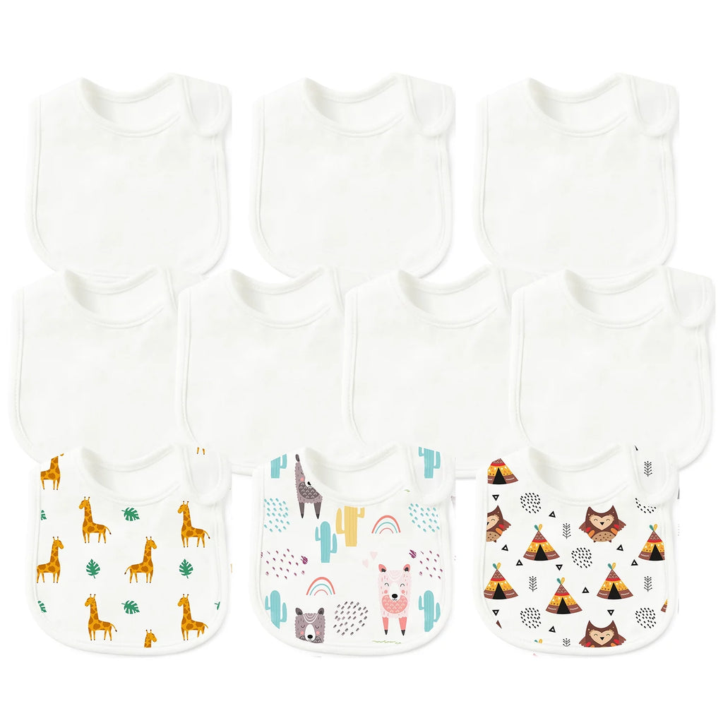 10 Pcs White Cotton Waterproof Baby Bibs J97331
