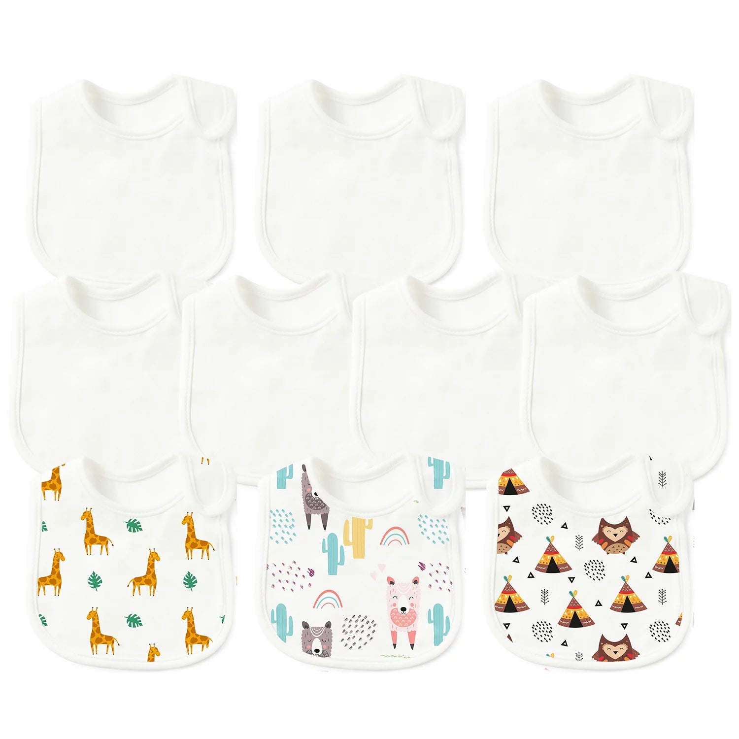 10 Pcs White Cotton Waterproof Baby Bibs J97331