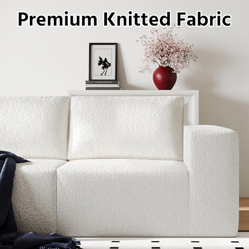 White Knit Fabric Modular Sectional Couch with L-Shape Chaise T9768