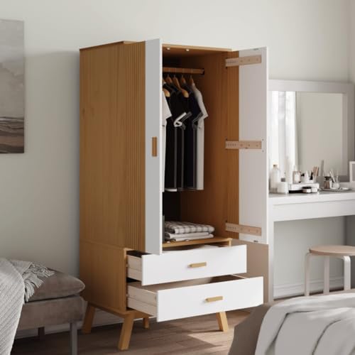 Solid Wood Wardrobe Armoire Closet with 2 Drawers, Gray and Brown 30.1"x20.9"x67.7" U815512