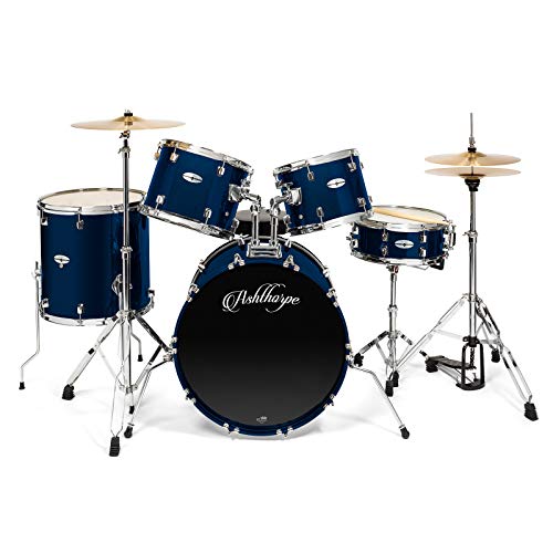 5-Piece Full Size Adult Drum Set with Remo Heads & Premium Brass Cymbals - Silver L425