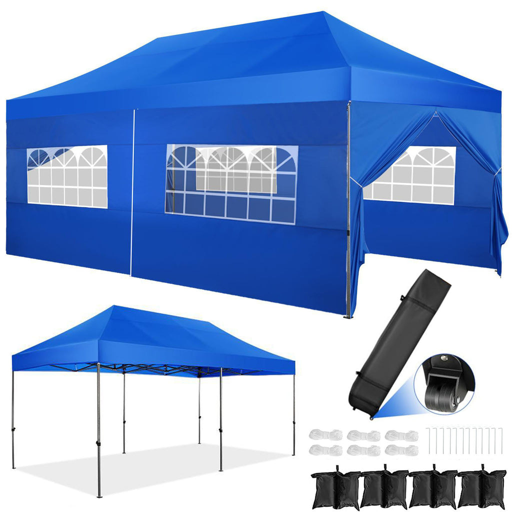 10'x20' Heavy Duty Pop Up Canopy Tent with 6 Removable Sidewalls, Blue U8393