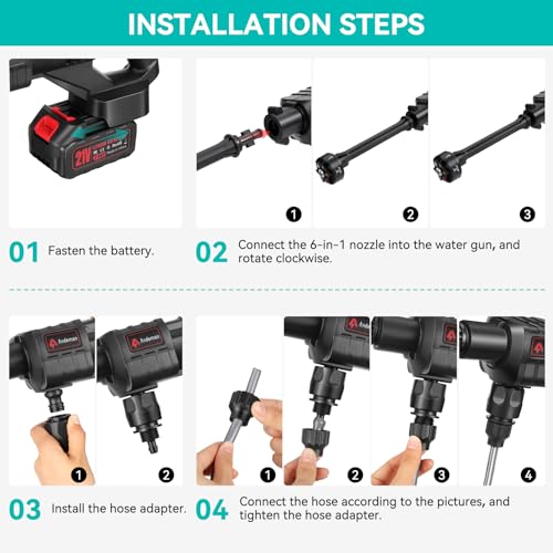 Cordless Pressure Washer 800PSI 1.5GPM 3.0Ah Battery Portable with 6-in-1 Nozzle X36915