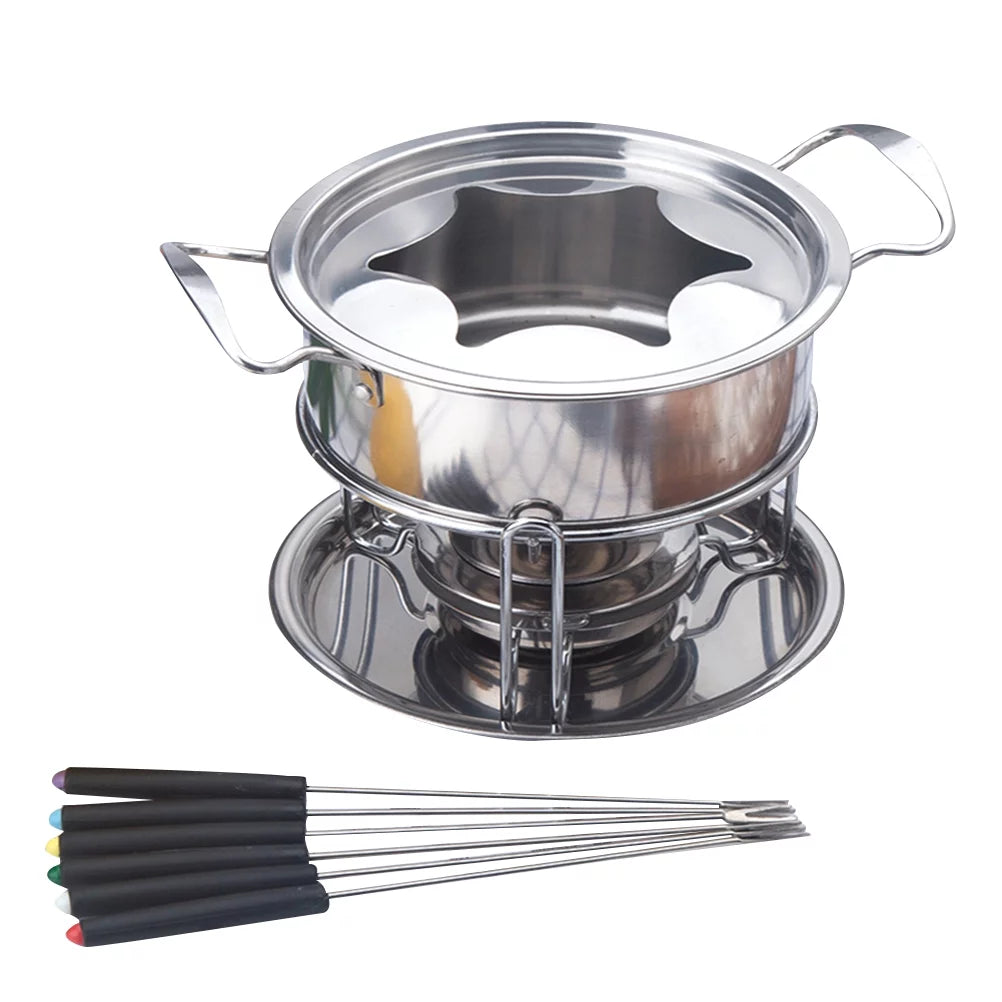 10-Piece Set Stainless Steel Chocolate Melting Pot Cheese Fondue Set G352906