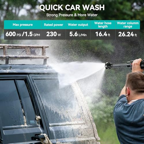 Cordless Pressure Washer 800PSI 1.5GPM 3.0Ah Battery Portable with 6-in-1 Nozzle X36915