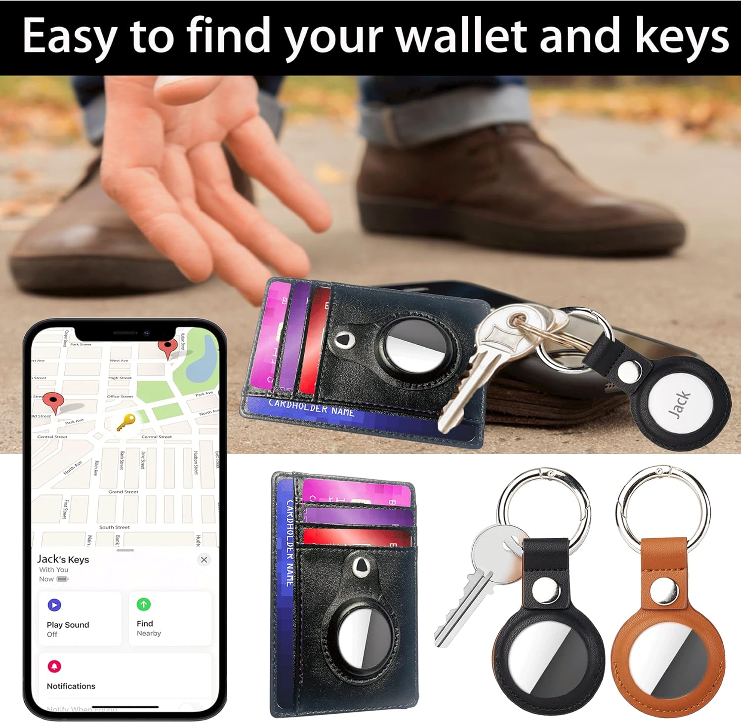Black Leather Slim Card Holder Wallet with Keychain (2 Pack) N140483