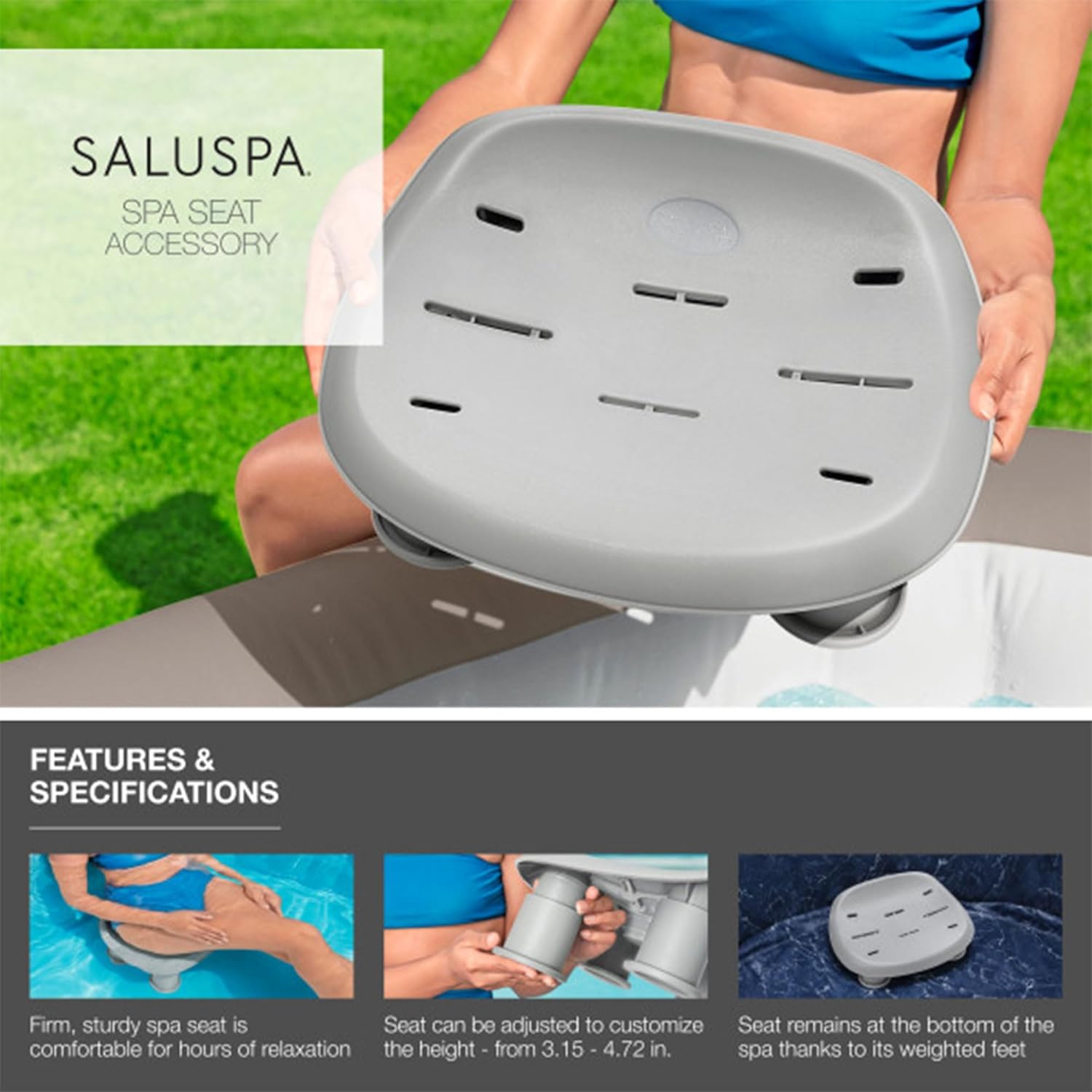 Inflatable Round Hot Tub with Non-Slip Spa Seat and Headrest Pillows Y148