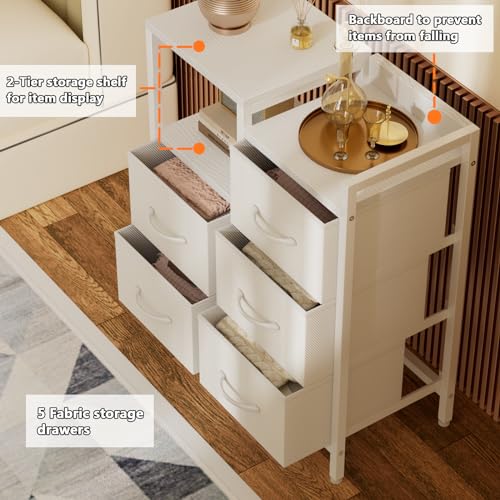 5 Drawer Black Fabric Dresser with Metal Frame I253295