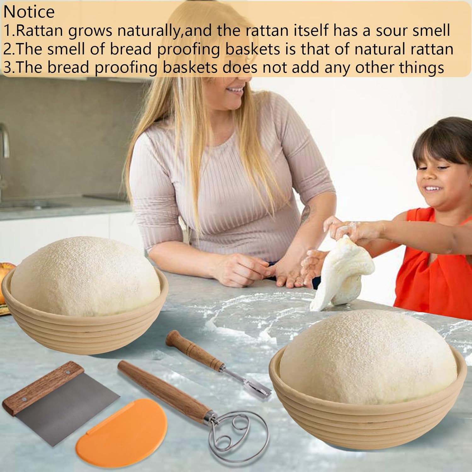 16PCS Bread Proofing Basket Kit with Linen Liner, Dough Scraper, Bread Lame H7568
