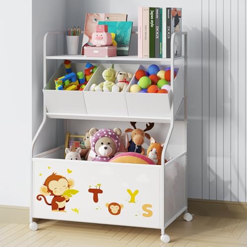 White 3-Tier Toy Storage Organizer with Wheels X272360