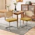 Velvet Dining Chair Set of 2 with Natural Cane Back Chrome Base Green F7456
