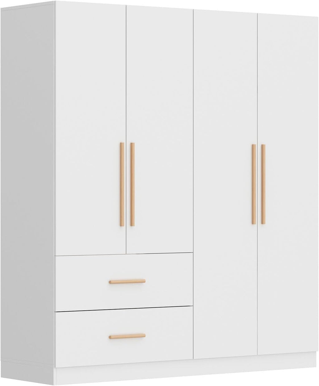 White 4-Door 2-Drawer Wood Wardrobe F87861