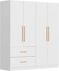 White 4-Door 2-Drawer Wood Wardrobe F87861