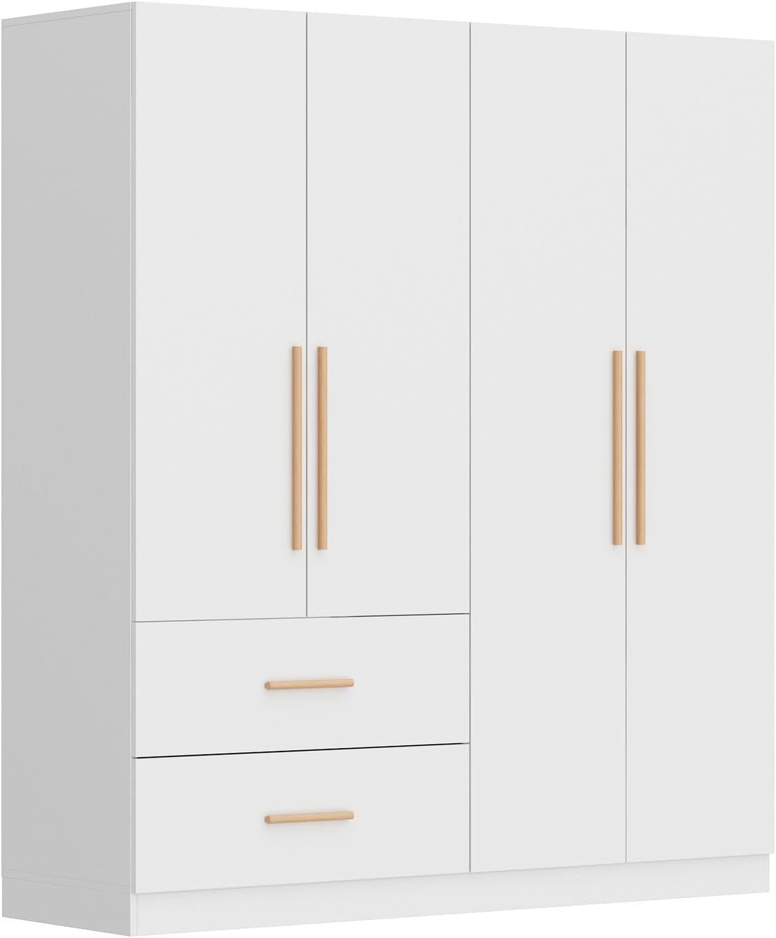 White 4-Door 2-Drawer Wood Wardrobe F87861