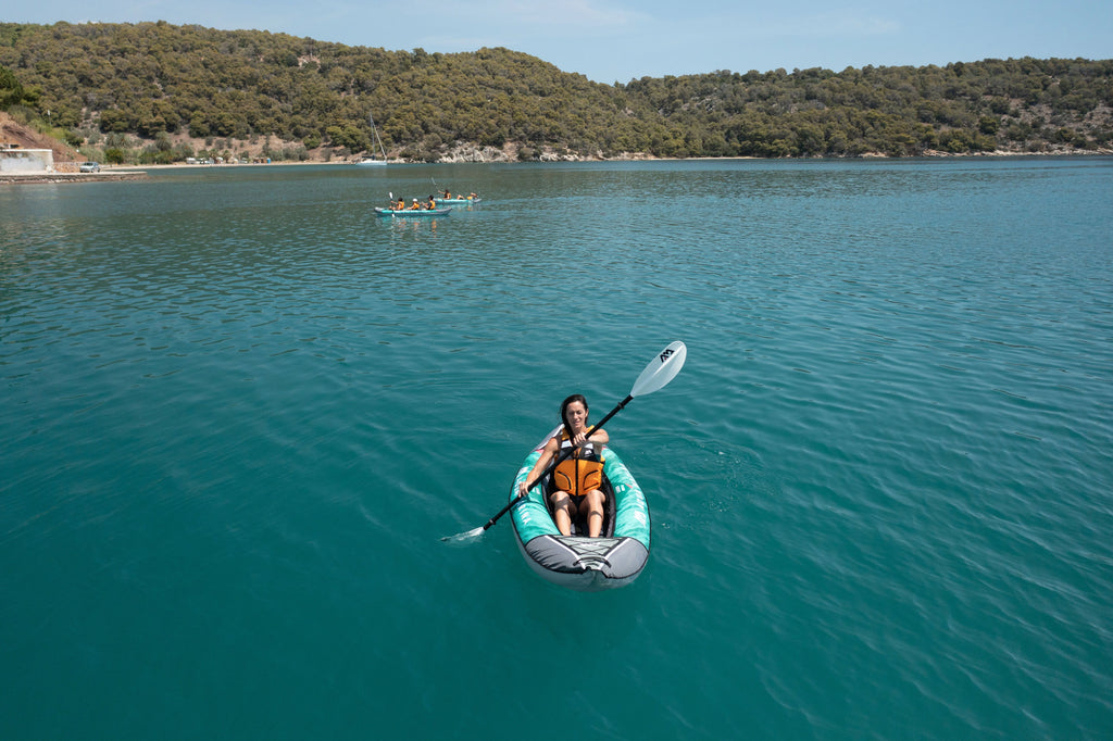 1 Person Inflatable Kayak Package with Carry Bag, Paddle, Fin, Pump & Safety Harness H86991