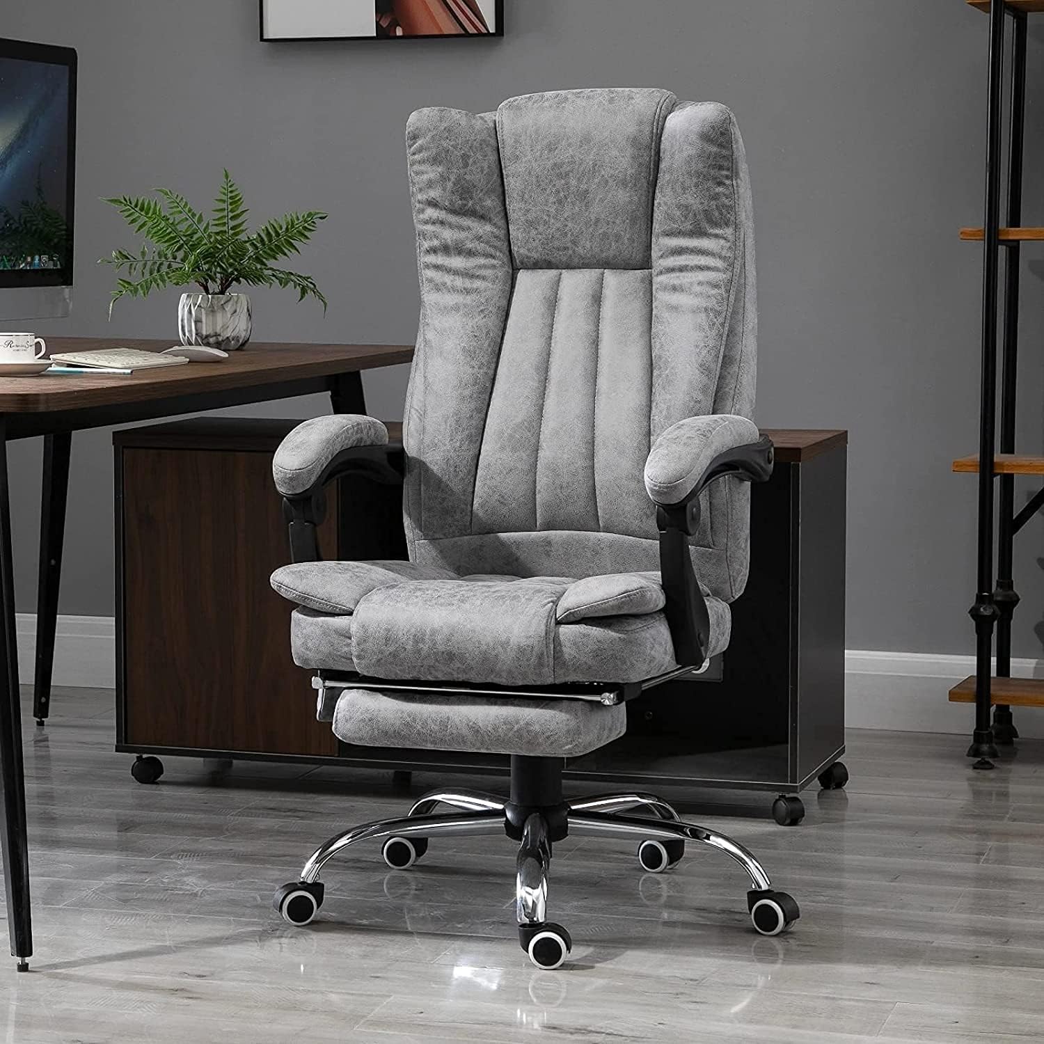 Gray Heated Massage Electric Vibration Reclining Swivel Chair with Pedals Adjustable Back Ergonomic Zero-Gravity Chair J2339