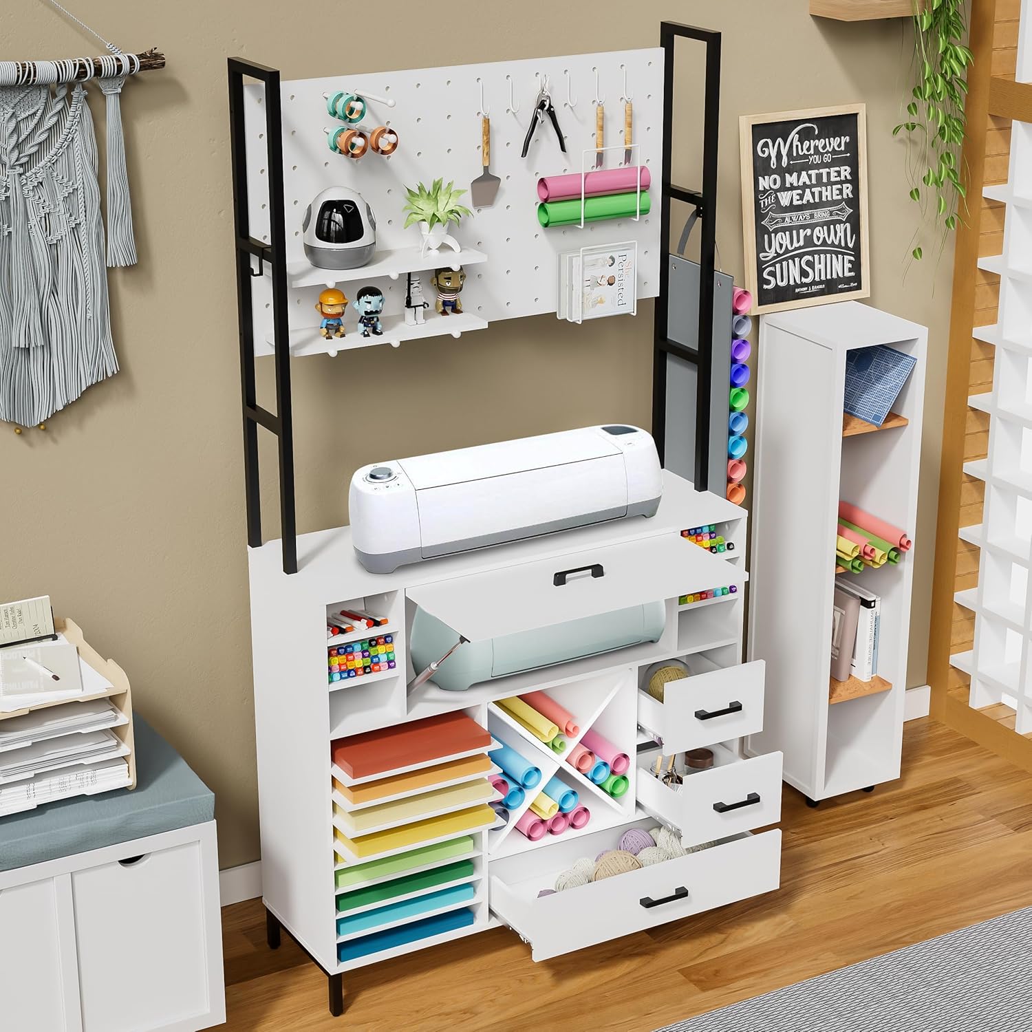 Craft Organizers and Storage Cabinet with Power Outlet, Pegboard, Vinyl Holders L99990