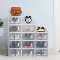 12 Packs White Clear Lid Foldable Stackable Shoe Storage Boxes Z28607