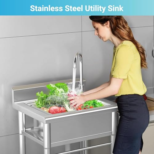 26 Inch 304 Stainless Steel Free Standing Utility Sink with Pull-out Faucet M91323