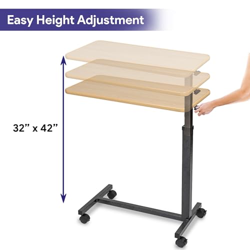 Overbed Table with Wheels Adjustable Height Wood Top E8213