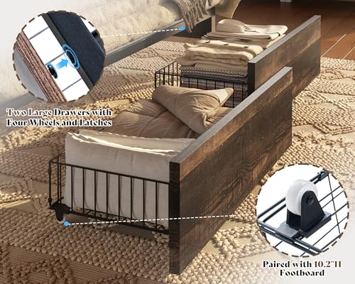 Grey King Bed Frame with Storage Drawers and Bookcase Headboard T8688