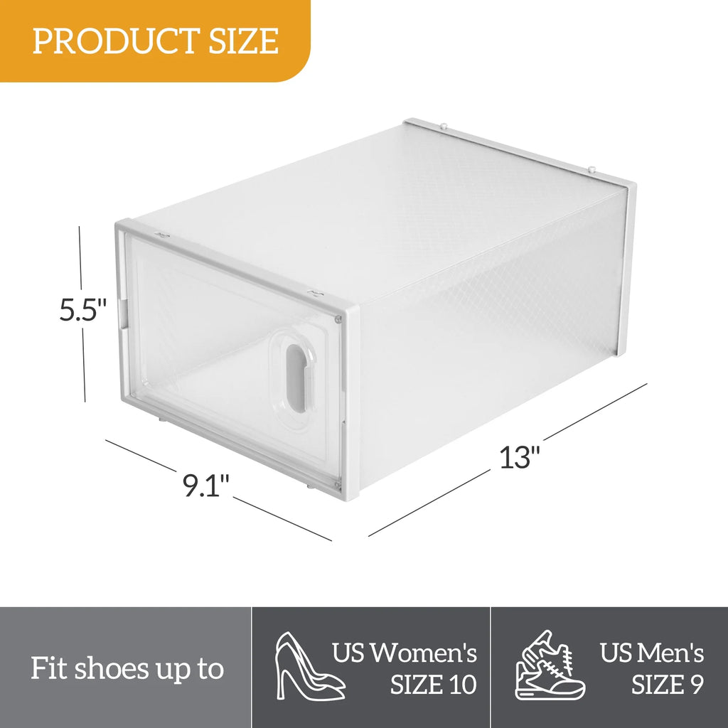 12 Packs White Clear Lid Foldable Stackable Shoe Storage Boxes Z28607